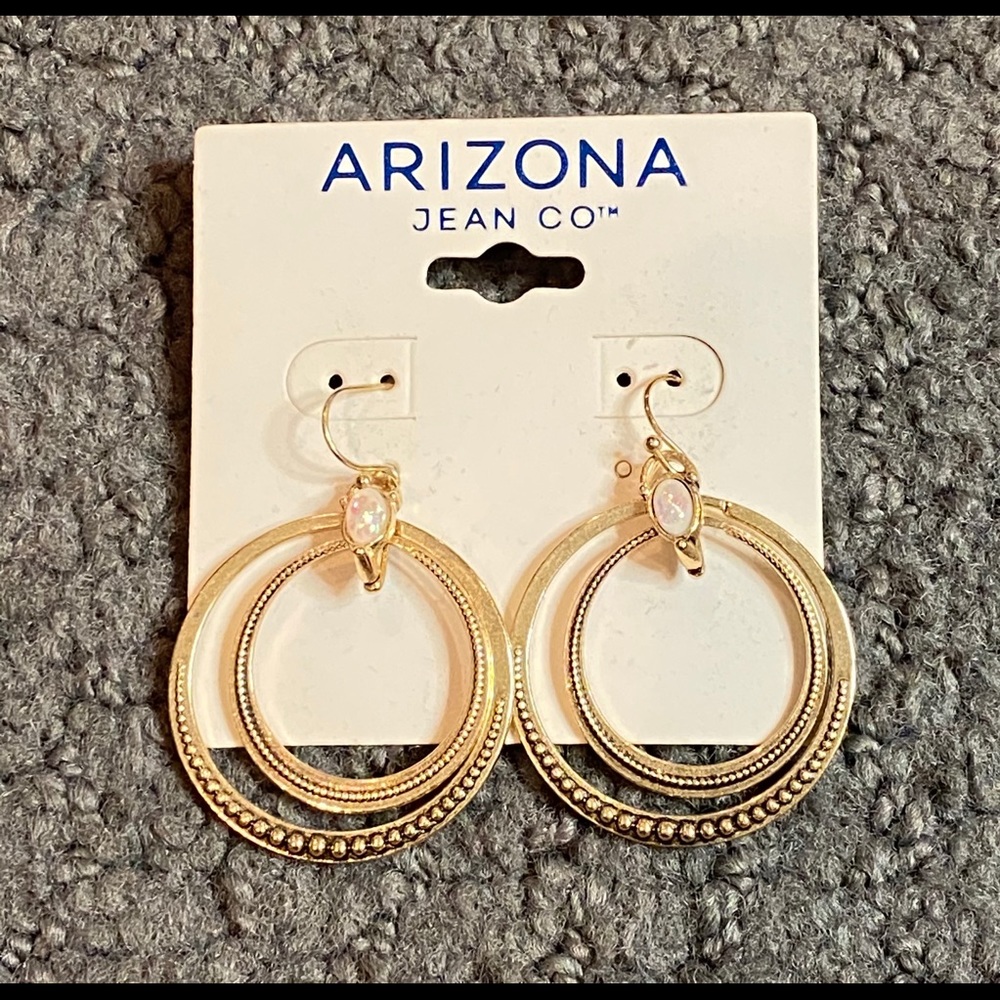 Arizona Jean Co Dangle Hoop Stone Gold Earrings